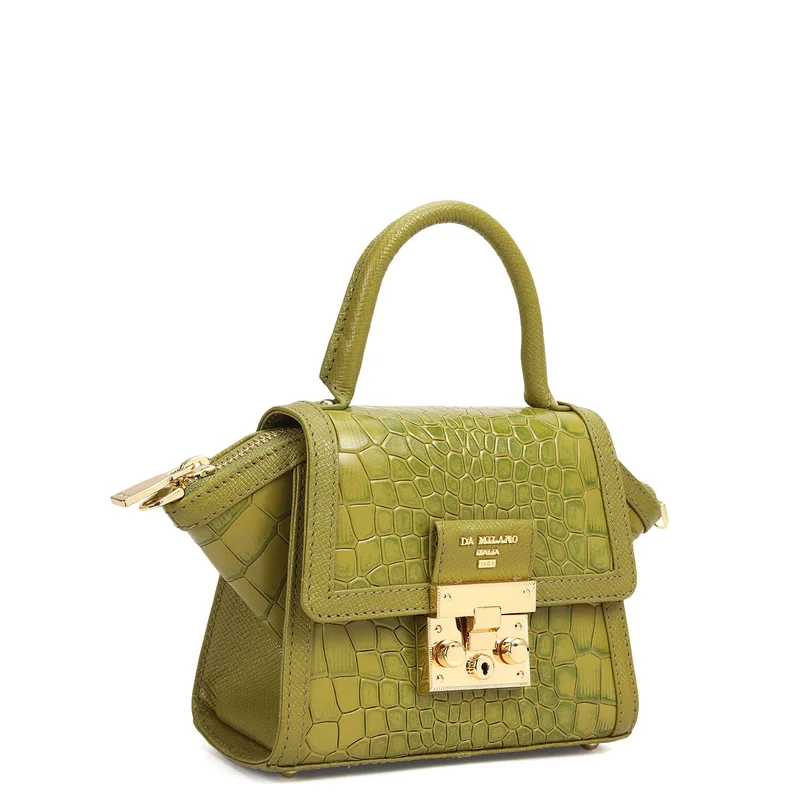 Da Milano Small Croco Leather Satchel - Lime